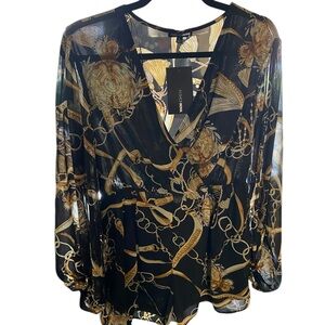 Fashion Nova Black & Gold Romper